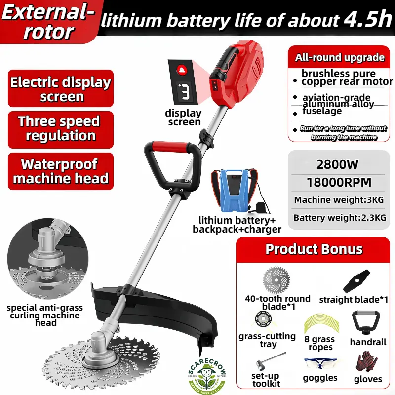 Cordless Rear-Motor Brush Cutter for Professionals | Scarecrow Garden Supplier