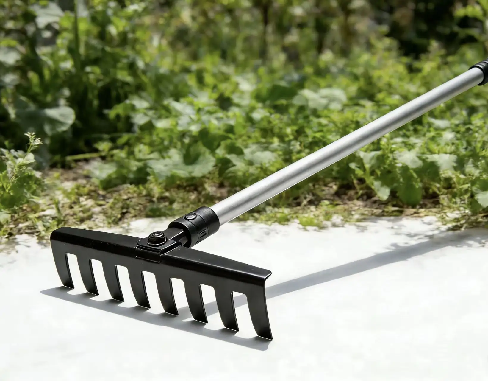 A long-handled weed remover with fine serrated edges, used to clear weeds from gaps.